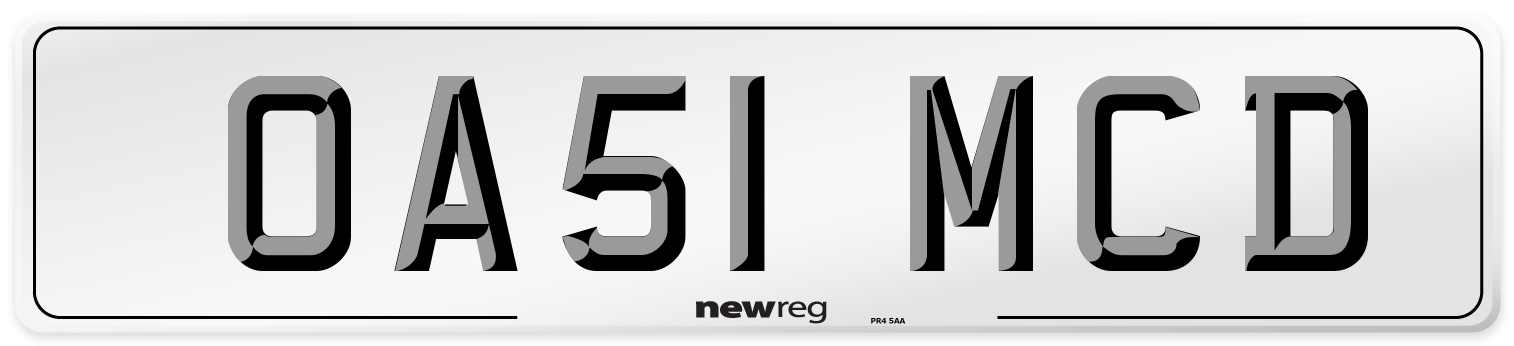 OA51 MCD Number Plate from New Reg